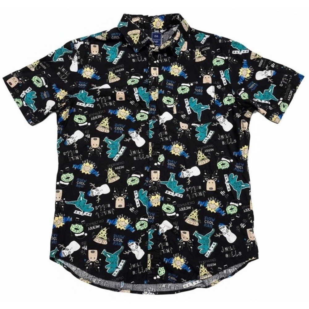 Rugby University Mens L Button Up Shirt Novelty Print Runs Small Cotton